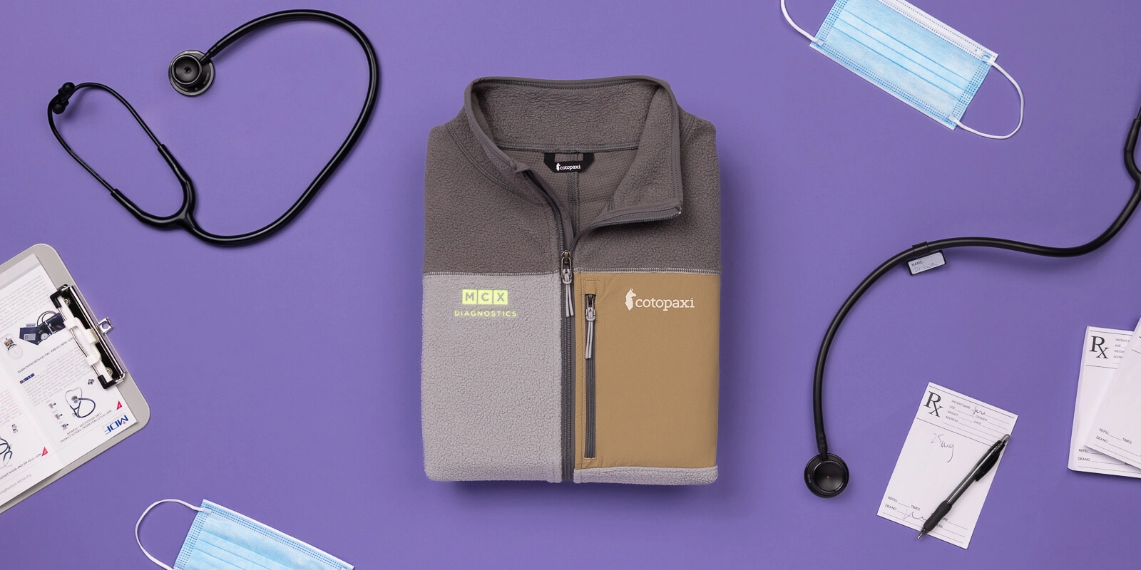 Cotopaxi embroidered jackets and bags pair with scrubs and reinforce brand values.